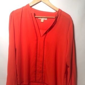 Michael Kors Mandarin Pointelle Trim Top Large